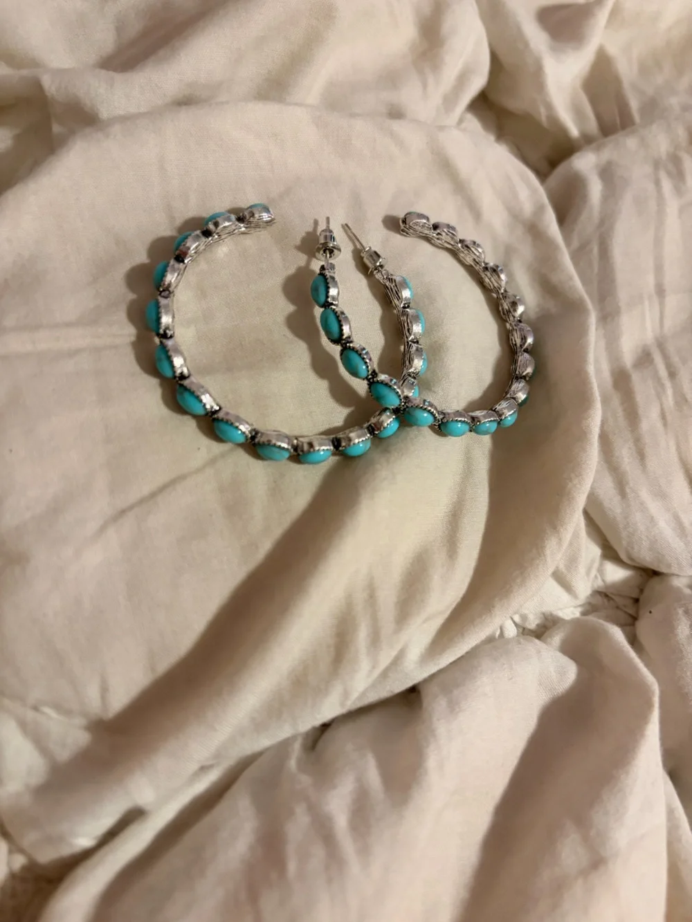 Free People Silver-Tone Hoop Earrings with Turquoise Stones